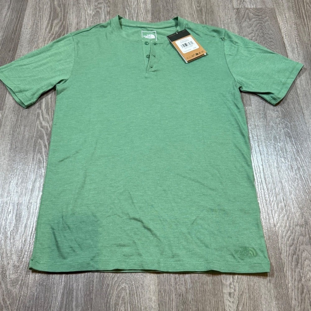 The North Face Mens M Terrain Henley T Shirt Green Heathered Short‎ Sleeve NEW
